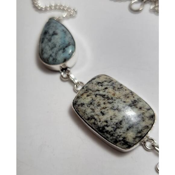 Natural Granite Sterling Silver Statement Necklace - 22 Inches - Picture 3 of 11